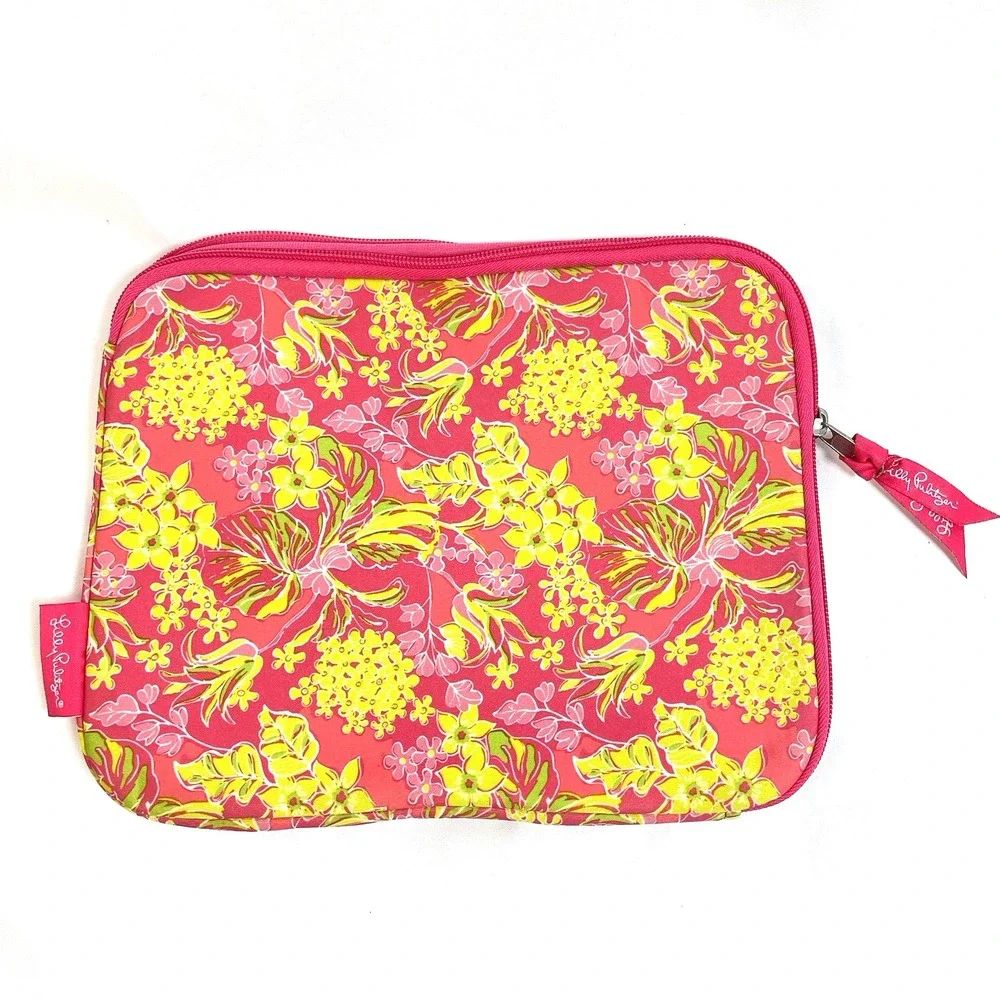 Lilly Pulitzer Floral Pink Neoprene Fabric Tablet iPad Sleeve 10